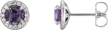 14K Gold Lab-Grown Alexandrite Round 4-Prong Halo-Style Earrings – 3.5-5mm Stones - White Gold