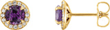 14K Gold Lab-Grown Alexandrite Round 4-Prong Halo-Style Earrings – 3.5-5mm Stones - Yellow Gold