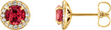 14K Gold Natural Ruby Round 4-Prong Halo-Style Earrings – 3.5-5mm Stones - Yellow Gold