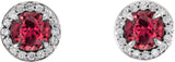 14K Gold Natural Ruby Round 4-Prong Halo-Style Earrings – 3.5-5mm Stones - White Gold