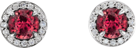 14K Gold Natural Ruby Round 4-Prong Halo-Style Earrings – 3.5-5mm Stones - White Gold