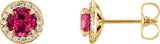 14K Gold Natural Ruby Round 4-Prong Halo-Style Earrings – 3.5-5mm Stones - Yellow Gold