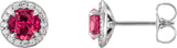 14K Gold Natural Ruby Round 4-Prong Halo-Style Earrings – 3.5-5mm Stones - White Gold