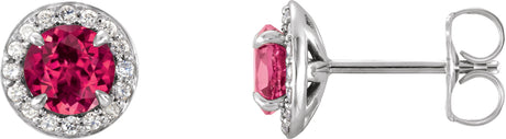 14K Gold Lab-Grown Ruby Round 4-Prong Halo-Style Earrings – 3.5-5mm Stones - White Gold