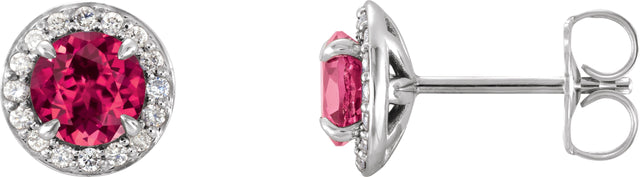 14K Gold Lab-Grown Ruby Round 4-Prong Halo-Style Earrings – 3.5-5mm Stones - White Gold