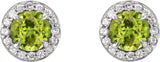 14K Gold Natural Peridot Round 4-Prong Halo-Style Earrings – 3.5-5mm Stones - White Gold - view 2
