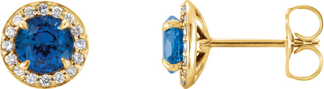 14K Gold Natural Blue Sapphire Round 4-Prong Halo-Style Earrings – 3.5-5mm Stones - Yellow Gold