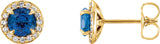 14K Gold Lab-Grown Blue Sapphire Round 4-Prong Halo-Style Earrings – 3.5-5mm Stones - Yellow Gold
