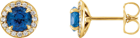 14K Gold Lab-Grown Blue Sapphire Round 4-Prong Halo-Style Earrings – 3.5-5mm Stones - Yellow Gold