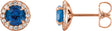 14K Gold Lab-Grown Blue Sapphire Round 4-Prong Halo-Style Earrings – 3.5-5mm Stones - Rose Gold