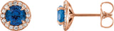 14K Gold Lab-Grown Blue Sapphire Round 4-Prong Halo-Style Earrings – 3.5-5mm Stones - Rose Gold