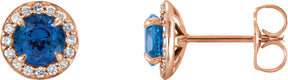 14K Gold Lab-Grown Blue Sapphire Round 4-Prong Halo-Style Earrings – 3.5-5mm Stones - Rose Gold