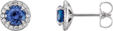 14K Gold Natural Blue Sapphire Round 4-Prong Halo-Style Earrings – 3.5-5mm Stones - White Gold