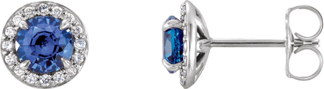 14K Gold Natural Blue Sapphire Round 4-Prong Halo-Style Earrings – 3.5-5mm Stones - White Gold
