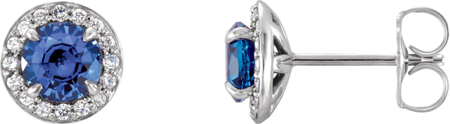 14K Gold Natural Blue Sapphire Round 4-Prong Halo-Style Earrings – 3.5-5mm Stones - White Gold