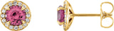 14K Gold Natural Pink Tourmaline Round 4-Prong Halo-Style Earrings – 3.5-5mm Stones - Yellow Gold