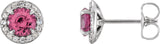 14K Gold Natural Pink Tourmaline Round 4-Prong Halo-Style Earrings – 3.5-5mm Stones - White Gold