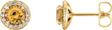 14K Gold Natural Citrine Round 4-Prong Halo-Style Earrings – 3.5-5mm Stones - Yellow Gold