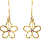 14K Gold Round Natural Pink Tourmaline Flower Earrings - view 2