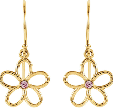 14K Gold Round Natural Pink Tourmaline Flower Earrings - view 2