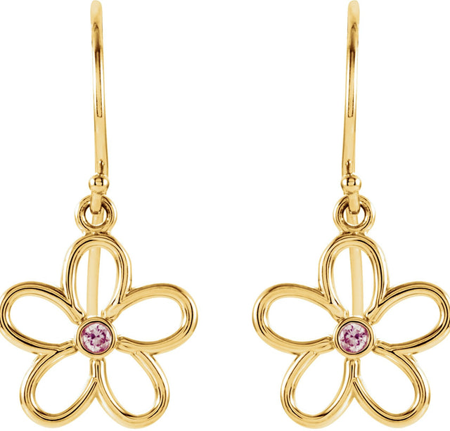 14K Gold Round Natural Pink Tourmaline Flower Earrings - view 2