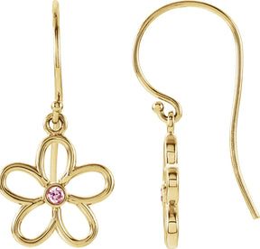 14K Gold Round Natural Pink Tourmaline Flower Earrings