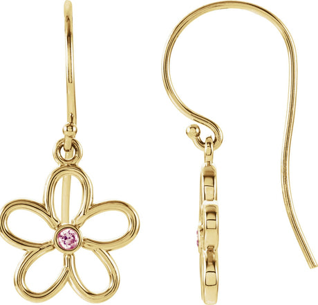 14K Gold Round Natural Pink Tourmaline Flower Earrings