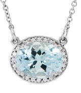 14K Gold Oval Natural Blue Zircon Halo-Style Necklace
