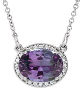 14K Gold Oval Lab-Grown Alexandrite Halo-Style Necklace - White Gold