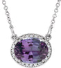 14K Gold Oval Lab-Grown Alexandrite Halo-Style Necklace - White Gold