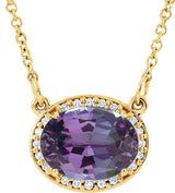 14K Gold Oval Lab-Grown Alexandrite Halo-Style Necklace - Yellow Gold