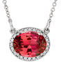 14K Gold Oval Lab-Grown Ruby Halo-Style Necklace - White Gold