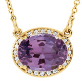 14K Gold Oval Natural Amethyst Halo-Style Necklace - Yellow Gold