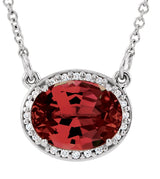 14K Gold Oval Natural Mozambique Garnet Halo-Style Necklace - White Gold