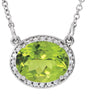 14K Gold Oval Natural Peridot Halo-Style Necklace - White Gold