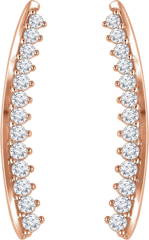 14K Gold Round Natural Diamond Ear Climbers II - Rose Gold - view 2