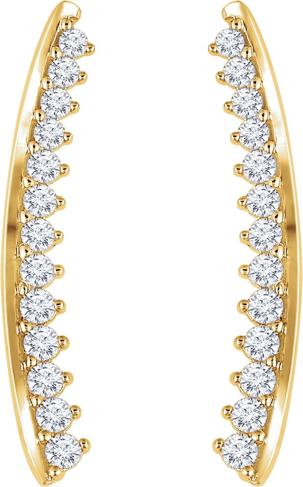 14K Gold Round Natural Diamond Ear Climbers II - Yellow Gold - view 2