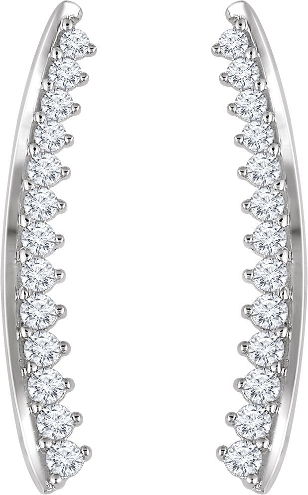 14K Gold Round Natural Diamond Ear Climbers II - White Gold - view 2
