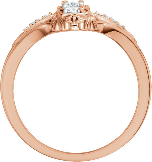 14K Gold Round Natural Diamond Vintage-Inspired Three-Stone Ring - Rose Gold - view 2