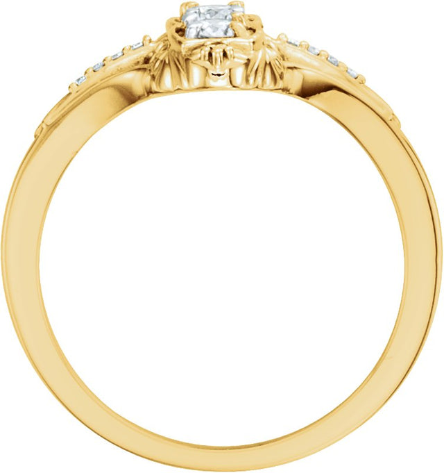 14K Gold Round Natural Diamond Vintage-Inspired Three-Stone Ring - Yellow Gold - view 2