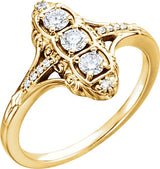 14K Gold Round Natural Diamond Vintage-Inspired Three-Stone Ring - Yellow Gold
