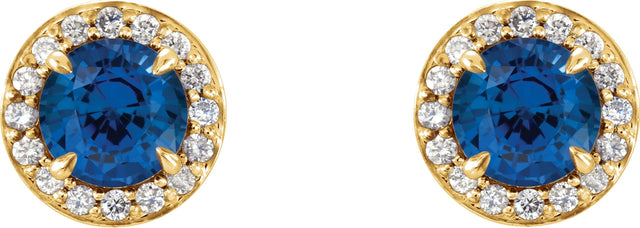 14K Gold Lab-Grown Blue Sapphire Round 4-Prong Halo-Style Earrings – 3.5-5mm Stones - Yellow Gold - view 2