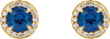 14K Gold Natural Blue Sapphire Round 4-Prong Halo-Style Earrings – 3.5-5mm Stones - Yellow Gold - view 2