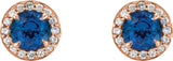14K Gold Lab-Grown Blue Sapphire Round 4-Prong Halo-Style Earrings – 3.5-5mm Stones - Rose Gold - view 2