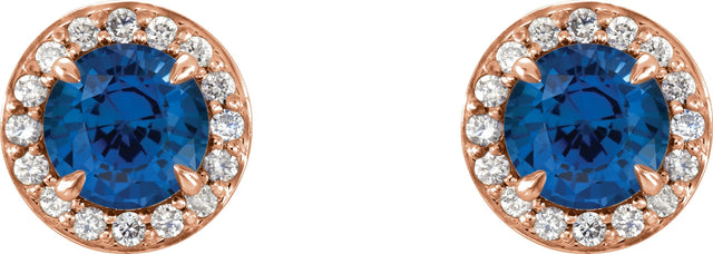 14K Gold Lab-Grown Blue Sapphire Round 4-Prong Halo-Style Earrings – 3.5-5mm Stones - Rose Gold - view 2