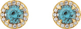 14K Gold Natural Aquamarine Round 4-Prong Halo-Style Earrings – 3.5-5mm Stones - Yellow Gold - view 2