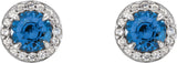 14K Gold Natural Blue Sapphire Round 4-Prong Halo-Style Earrings – 3.5-5mm Stones - White Gold - view 2