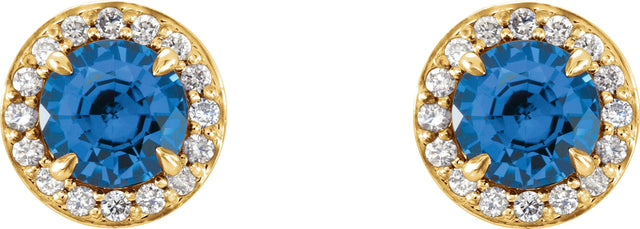 14K Gold Natural Blue Sapphire Round 4-Prong Halo-Style Earrings – 3.5-5mm Stones - Yellow Gold - view 2