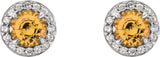 14K Gold Natural Citrine Round 4-Prong Halo-Style Earrings – 3.5-5mm Stones - White Gold - view 2