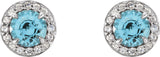 14K Gold Natural Blue Zircon Round 4-Prong Halo-Style Earrings – 3.5-5mm Stones - White Gold - view 2